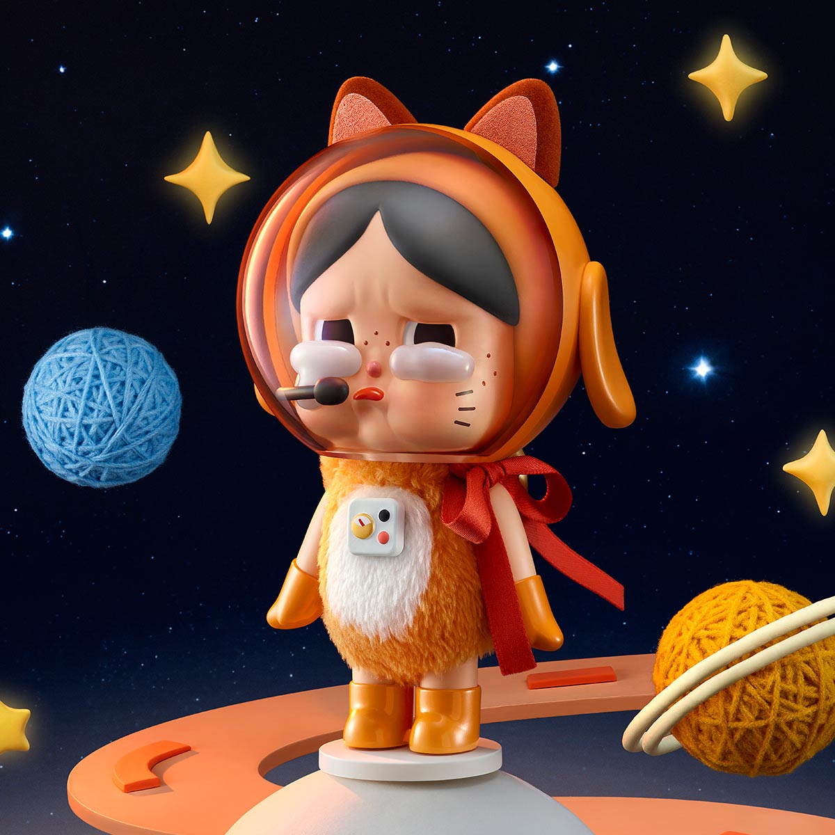 CRYBABY Space Cat Figurine-Orange
